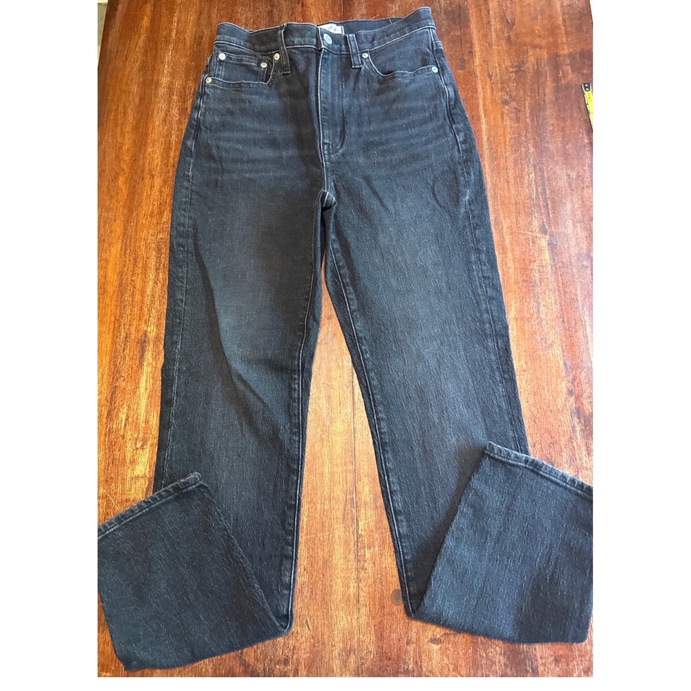 Madewell Straight Black Leg Jeans Womens 25 High Rise Faded Denim casual 90s